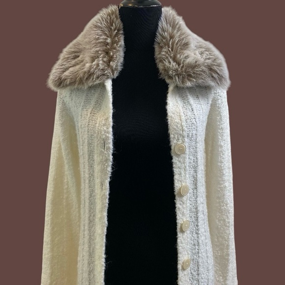 Vintage Y2K faux fur collar long cardigan duster size large - Picture 2 of 8